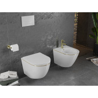 Závesné WC MEXEN LENA RIMLESS - biele so zlatým okrajom + Duroplast sedátko, 30224005