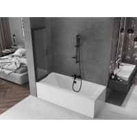 Vaňová zástena s posuvnými dverami MEXEN FOX 85x150 cm - čierna - číre sklo, 891-085-002-70-00
