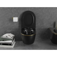 Závesné WC MEXEN LENA RIMLESS - čierne matné so zlatým okrajom + Duroplast sedátko, 30224075