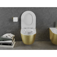 Závesné WC MEXEN LENA RIMLE  - biele / zlaté brúsené + Duroplast sedátko slim, 30224007