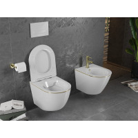 Závesné WC MEXEN LENA RIMLESS - biele so zlatým okrajom + Duroplast sedátko, 30224005
