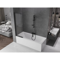 Vaňová zástena s posuvnými dverami MEXEN FOX 85x150 cm - čierna - číre sklo, 891-085-002-70-00