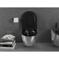 Závesné WC MEXEN LENA RIMLESS - čierne/strieborné + Duroplast sedátko slim, 30224074