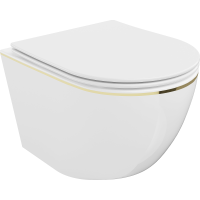 Závesné WC MEXEN LENA RIMLESS - biele so zlatým okrajom + Duroplast sedátko, 30224005