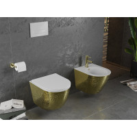 Závesné WC MEXEN LENA RIMLESS - biele/zlaté šupinové + Duroplast sedátko slim, 30224008