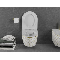 Závesné WC MEXEN LENA RIMLE  - biele/zlaté vzorované + Duroplast sedátko slim, 30224009