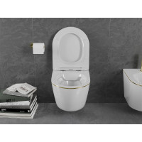 Závesné WC MEXEN LENA RIMLESS - biele so zlatým okrajom + Duroplast sedátko, 30224005