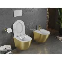 Závesné WC MEXEN LENA RIMLE  - biele / zlaté brúsené + Duroplast sedátko slim, 30224007