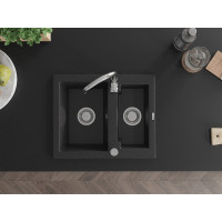 Kuchynský granitový drez MEXEN CARLOS - 58,2x47,5 cm - metalický čierny/strieborný, 6518581500-73