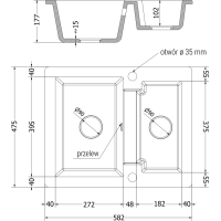 Kuchynský granitový drez MEXEN CARLOS - 58,2x47,5 cm - metalický čierny/strieborný, 6518581500-73