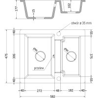 Kuchynský granitový drez MEXEN CARLOS - 58,2x47,5 cm - béžový, 6518581500-69