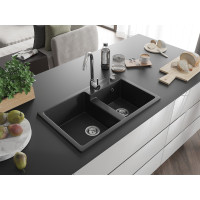 Kuchynský granitový drez MEXEN TOMAS - 80x50 cm - metalický čierny/strieborný, 6516802000-73