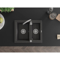 Kuchynský granitový drez MEXEN CARLOS - 58,2x47,5 cm - čierny kropenatý, 6518581500-76