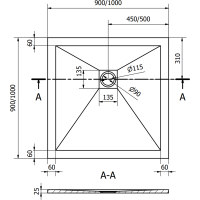 Sprchová vanička MEXEN STONE+ 100x100 cm - betónová šedá - minerálny kompozit, 44611010