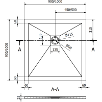 Sprchová vanička MEXEN STONE+ 100x100 cm - tmavo šedá - minerálny kompozit, 44711010