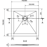 Sprchová vanička MEXEN STONE+ 80x80 cm - tmavo šedá - minerálny kompozit, 44718080