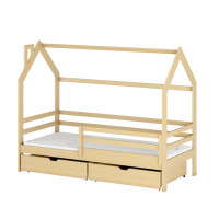 Detská domčeková posteľ so šuplíkmi LILIE - 200x90 cm - prírodná borovica