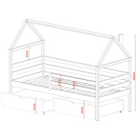 Detská domčeková posteľ so šuplíkmi AMOS - 200x90 cm - prírodná borovica