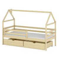 Detská domčeková posteľ so šuplíkmi AMOS - 200x90 cm - prírodná borovica
