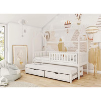 Detská domčeková posteľ s prístelkou a šuplíky MATYLDA - 200x90 cm - biela