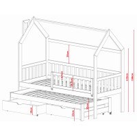 Detská domčeková posteľ s prístelkou a šuplíky MATYLDA - 200x90 cm - biela