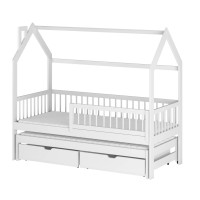 Detská domčeková posteľ s prístelkou a šuplíky PIPER - 200x90 cm - biela