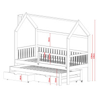 Detská domčeková posteľ s prístelkou a šuplíky PIPER - 200x90 cm - biela