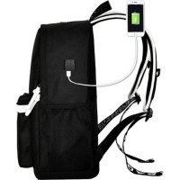 Školský reflexný batoh s USB - Music - čierny