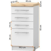 Spodná kuchynská skrinka so šuplíkmi INEZ - 40 cm - biela/dub craft zlatý