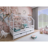 Detská domčeková posteľ LILIE so zásuvkami - 200x90 cm - biela