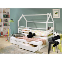 Detská domčeková posteľ s prístelkou a šuplíky DAISY - 200x90 cm - šedá