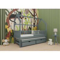 Detská domčeková posteľ s prístelkou a šuplíky MATYLDA - 200x90 cm - šedá
