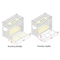 Detská poschodová posteľ z masívu borovice HONZA - 200x90 cm - prírodná