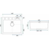 Kuchynský granitový drez REA WEST XL - 60 x 50 cm - metalický čierny