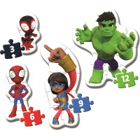 CLEMENTONI Moje prvé puzzle Spidey a jeho úžasní priatelia 4v1 (3,6,9,12 dielikov)