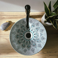 Keramické umývadlo Rea MANDALA - biele/modré - vzor mandala