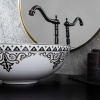 Keramické umývadlo Rea ETNO - biele / šedé - vzor royal