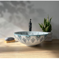 Keramické umývadlo Rea MANDALA - biele/modré - vzor mandala