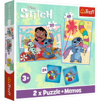 TREFL Sada 3v1 Lilo&Stitch: Šťastný deň (2x puzzle + pexeso)