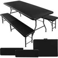 Rozkladací záhradný stôl 180 cm + 2 lavice - čierny