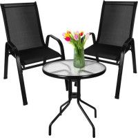Zostava balkónového nábytku - stôl + 2 stoličky - kov/sklo