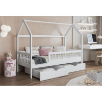 Detská domčeková posteľ z masívu borovice GAJA so šuplíkmi - 140x70 cm - biela