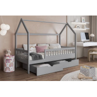Detská domčeková posteľ z masívu borovice GAJA so šuplíkmi - 140x70 cm - šedá