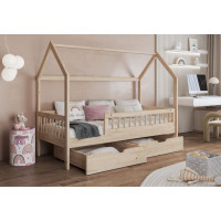 Detská domčeková posteľ z masívu borovice GAJA so šuplíkmi - 200x90 cm - prírodná borovica