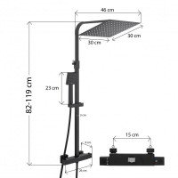 Sprchová súprava GABI s termostatickou batériou - 30x30 cm - čierna matná
