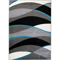 Kusový koberec JAVA Waves - tmavo šedý/modrý