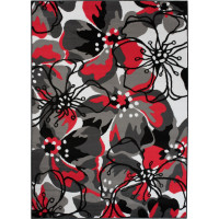Kusový koberec MAYA Flowers - červený/sivý