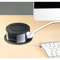 3z + USB A + C + Wireless 10W výsuvný blok zásuviek, kruhový tvar, 2 m, čierny