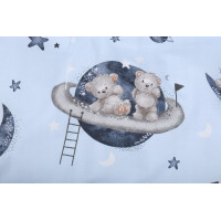 Detské bavlnené obliečky do postieľky 120x90 cm BABYMAM PREMIUM - Medvedíci vo vesmíre - modré