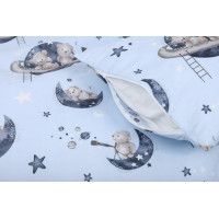 Detské bavlnené obliečky do postieľky 135x100 cm BABYMAM PREMIUM - Medvedíci vo vesmíre - modré